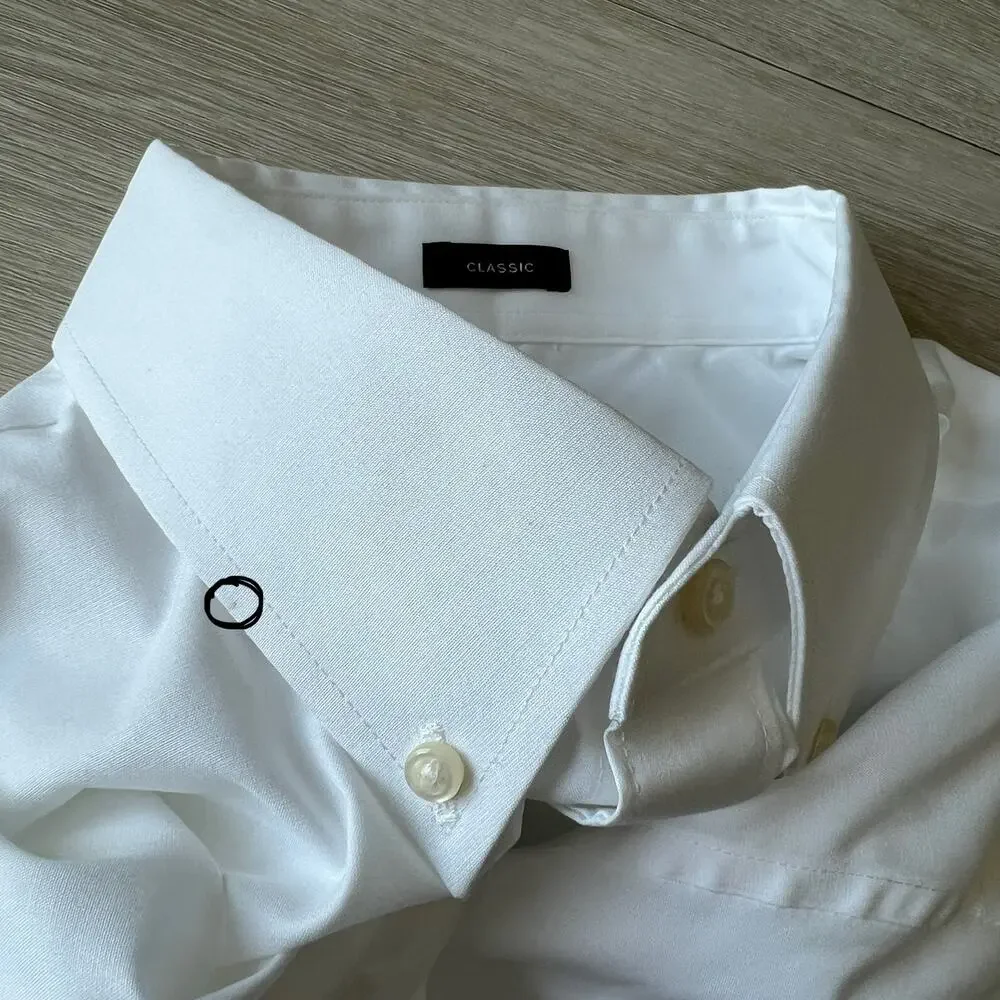J Crew Bowery Wrinkle Free Dress Shirt With Button Down Collar Large White FLAW